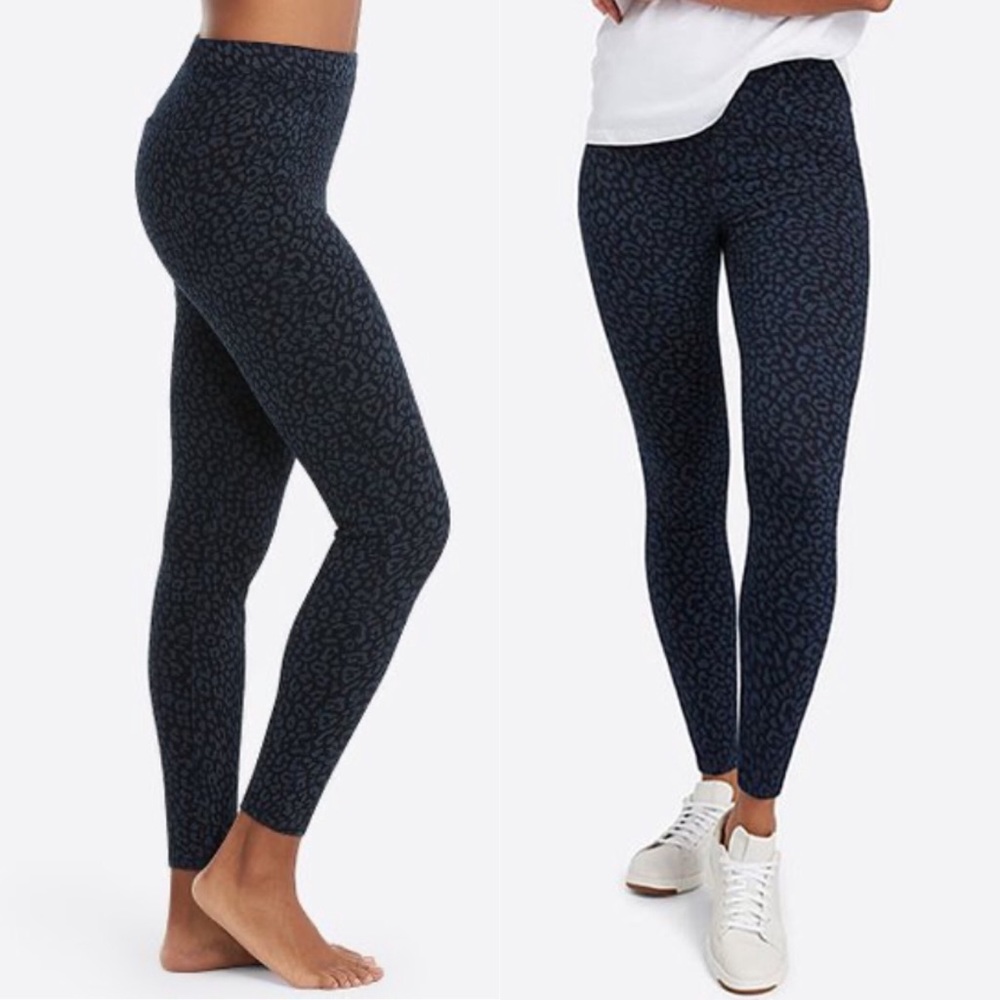 Spanx Jean-ish Ankle Leggings Denim Leopard M NEW
